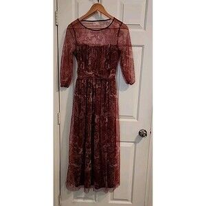 Candalite Burgandy Dress Small Maroon  Sheer Bohemian Red Cottage Core Maxi